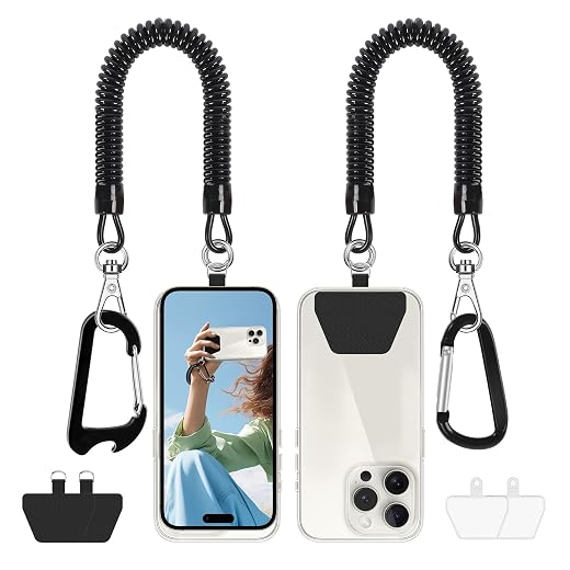 Doormoon Phone Lanyard Tether with 4 Patch, Cell Phone Lanyard with 2* Phone Tether, 4* Patch, Carabiner*1, Bottle Opener Carabiner*1 for Outdoor Hiking Climbing, Black*2