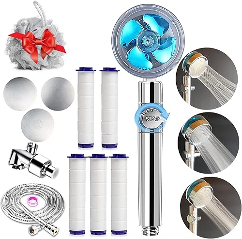 Hydro Jet - Cabezal de ducha de alta presión, turboalimentado, kit de ducha de mano con manguera de repuesto, soporte, filtros de algodón y esponja