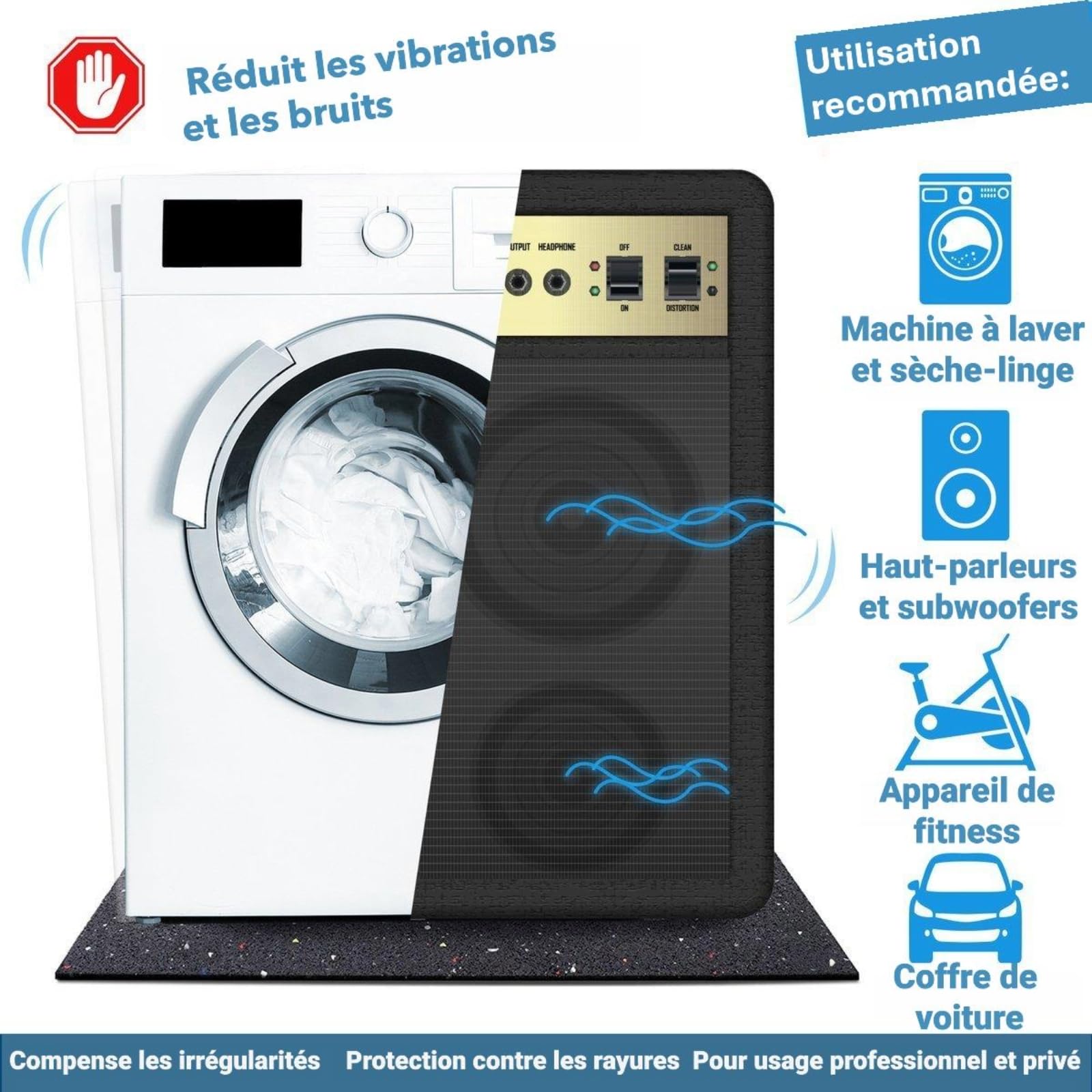 KARAT – Tapis Anti-Vibrations Machines à Laver, sèche-Linge – Personalisable, Isolante, Insonorisante – Qualité Allemande – Matelas d'isolation Acoustique, résistant -30°C/100°C - 60x60 cm | 20 mm