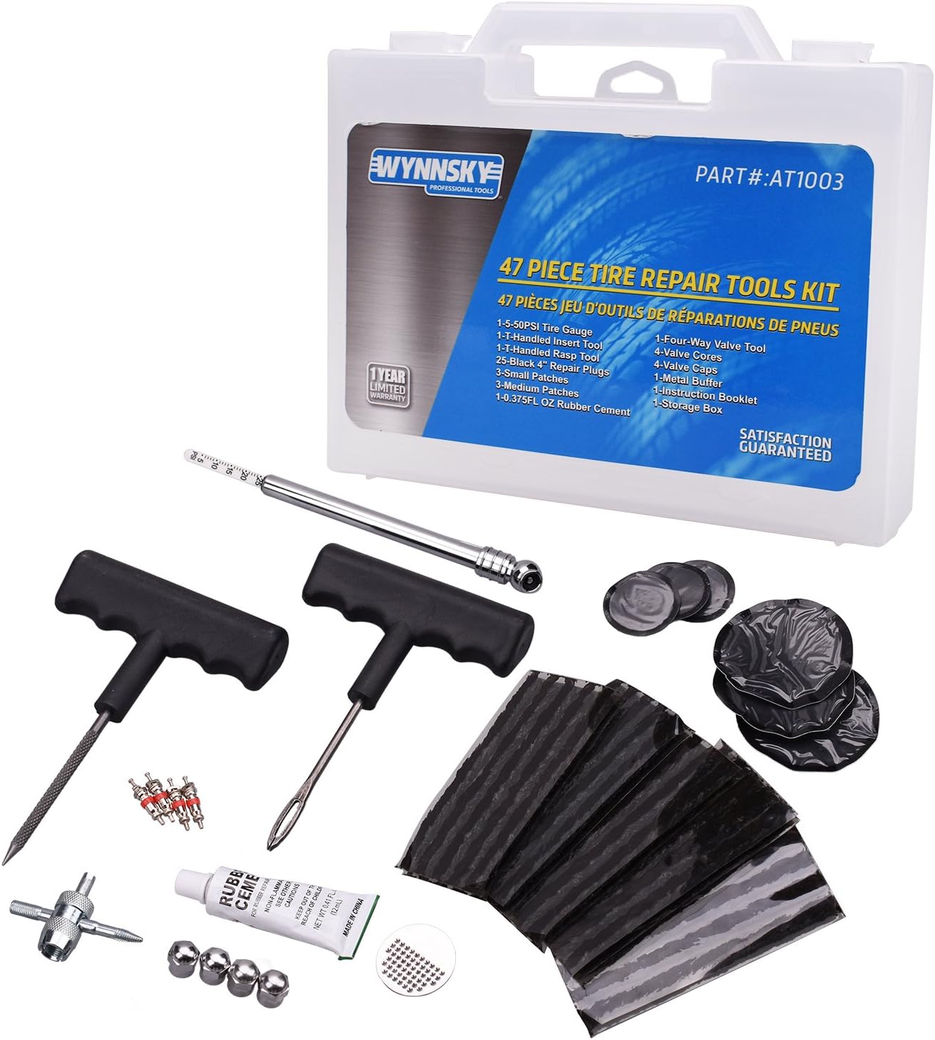WYNNsky Tire Repair Kit, 47 Pieces THandle Tire Repair