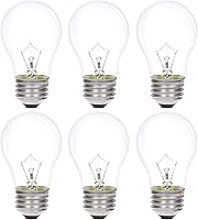 Simba Lighting A15 25W Incandescent Appliance Bulbs (6 Pack) E26 Base Dimmable 2700K Warm White for Refrigerators Ovens