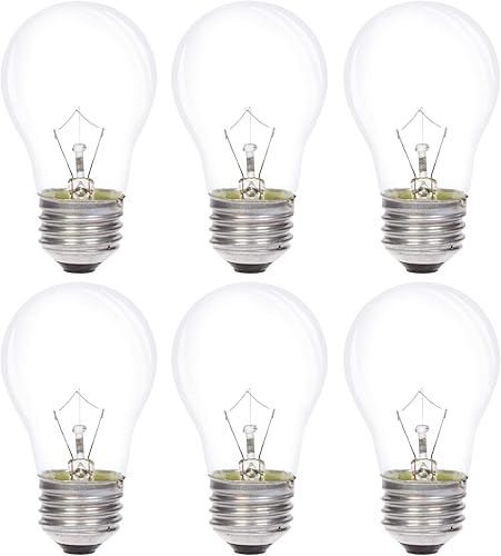 Simba Lighting Bombilla de electrodoméstico A15 de 25 W (paquete de 6) incandescente de forma mini estándar con base de tornillo mediano estándar
