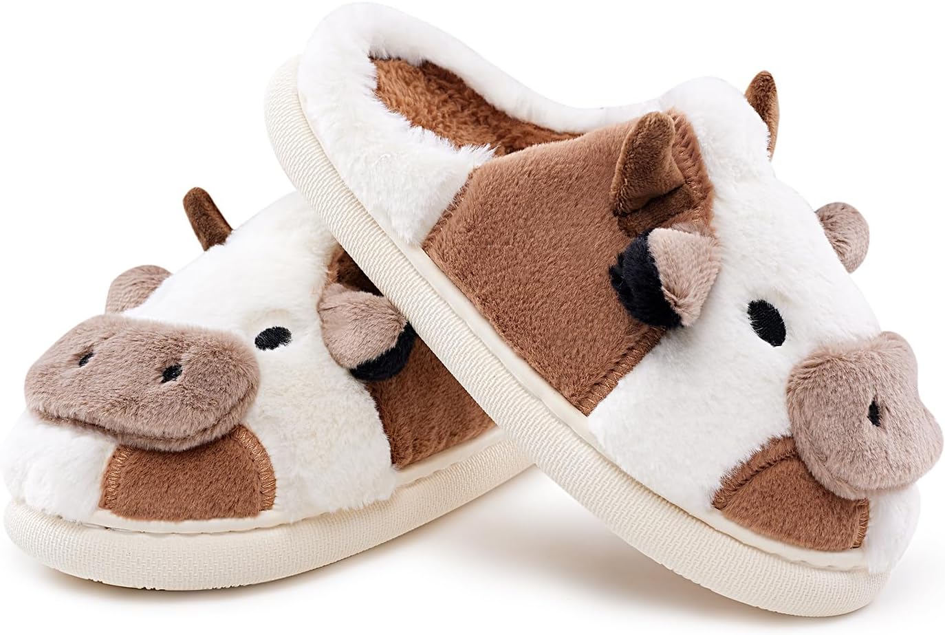 Cow Slippers for Women and Men, Fluffy Cute Cozy Cartoon Fuzzy Cow House Slipper Womens Milky Cows Animal Preppy Funny Kawaii Pillow Cloud Fall Winter Bedroom Home Shoes for Indoor and Outdoor - Image 2