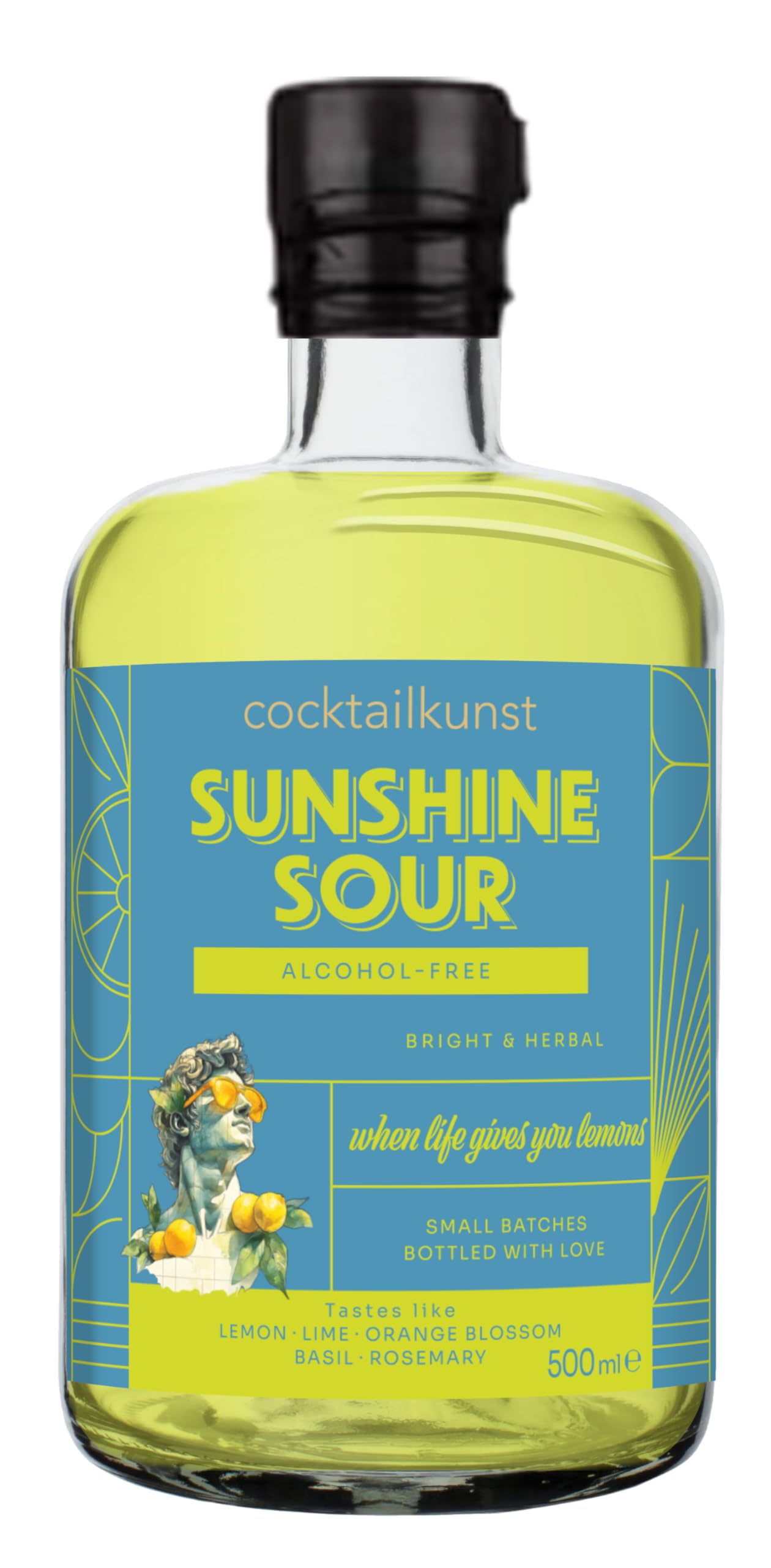 Cocktailkunst Sunshine Sour | Alkoholfrei Aperitivo | Zitrone, Limette, Orangenblüte, Basilikum, Rosmarin | 500 ml |