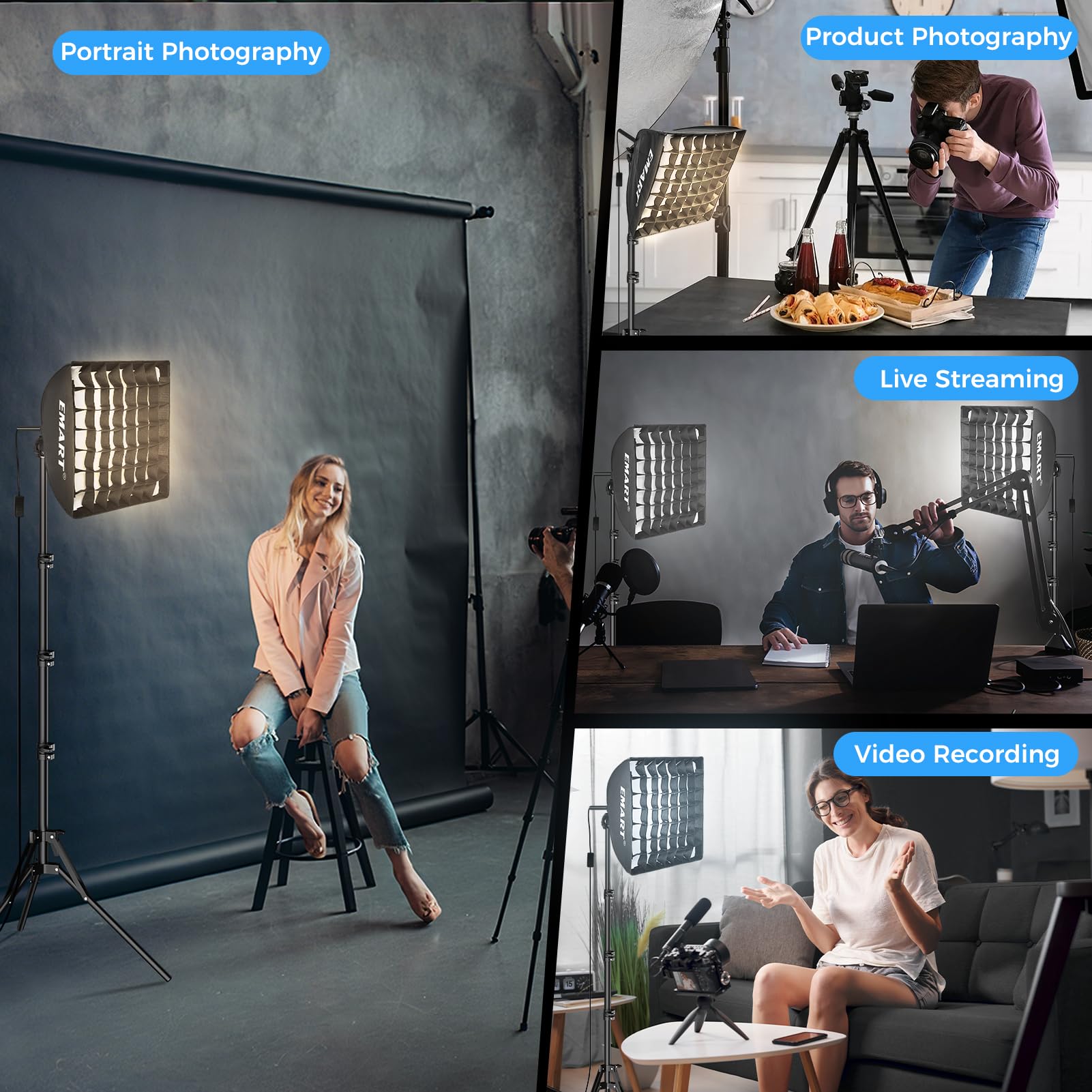 EMART Softbox Estudio Fotografia 40x40cm 135W LED Soft Box Iluminación-2Pcs
