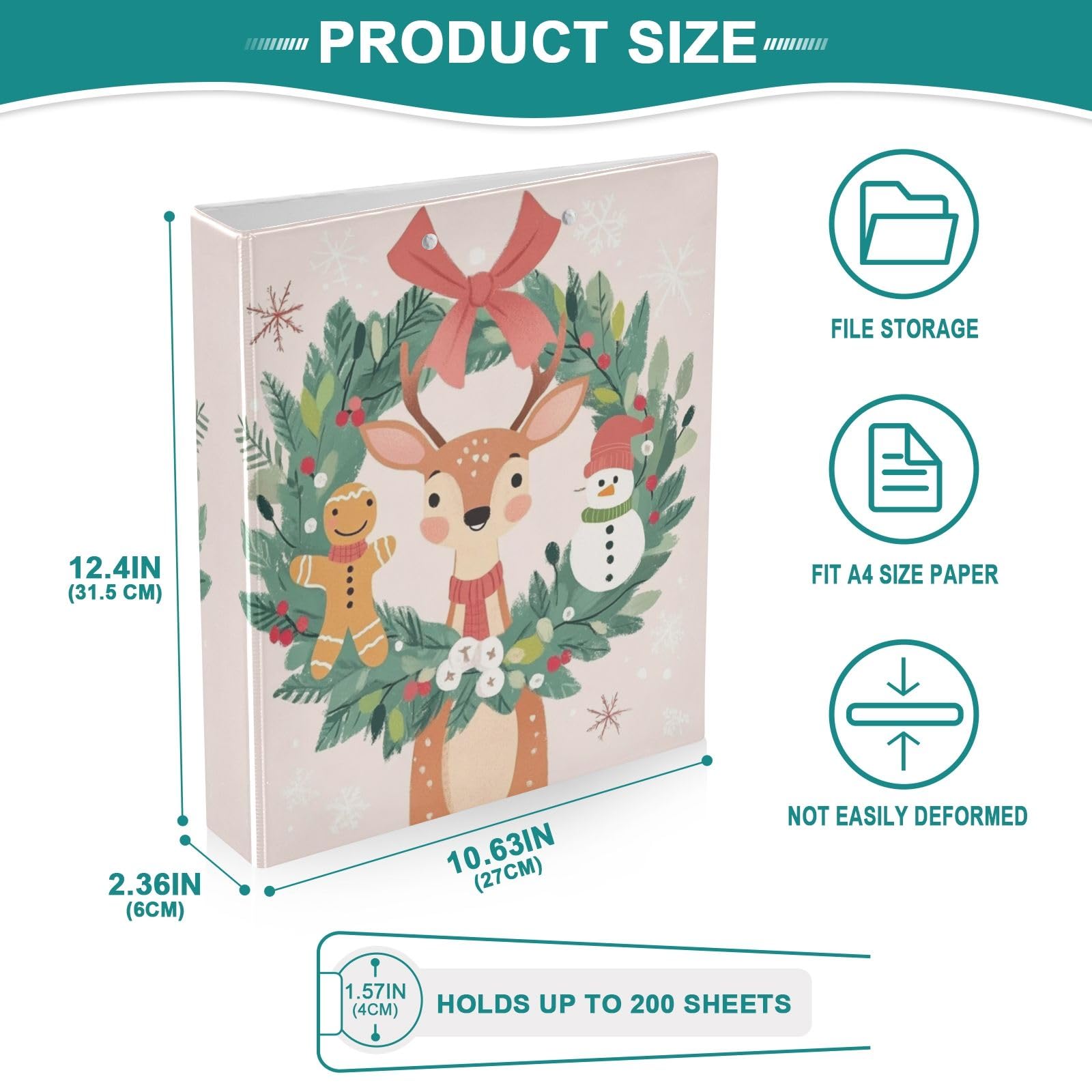 Christma - Raccoglitore a 3 anelli, 3,8 cm, rotondo, contiene 200 fogli con 3 tasche interne in PVC trasparente, per scuola e ufficio