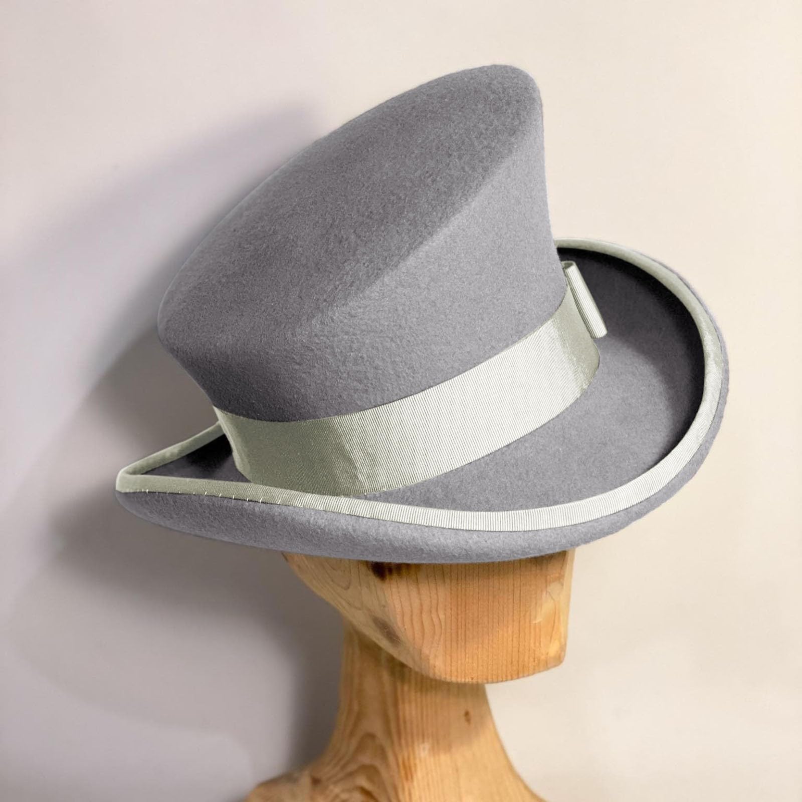 Sombrero de cilindro asimétrico de lana para hombre y mujer, sombrero de vapor punk, sombrero de copa de moda, sombrero decorativo, gorro de invierno para hombres, gris, Talla única