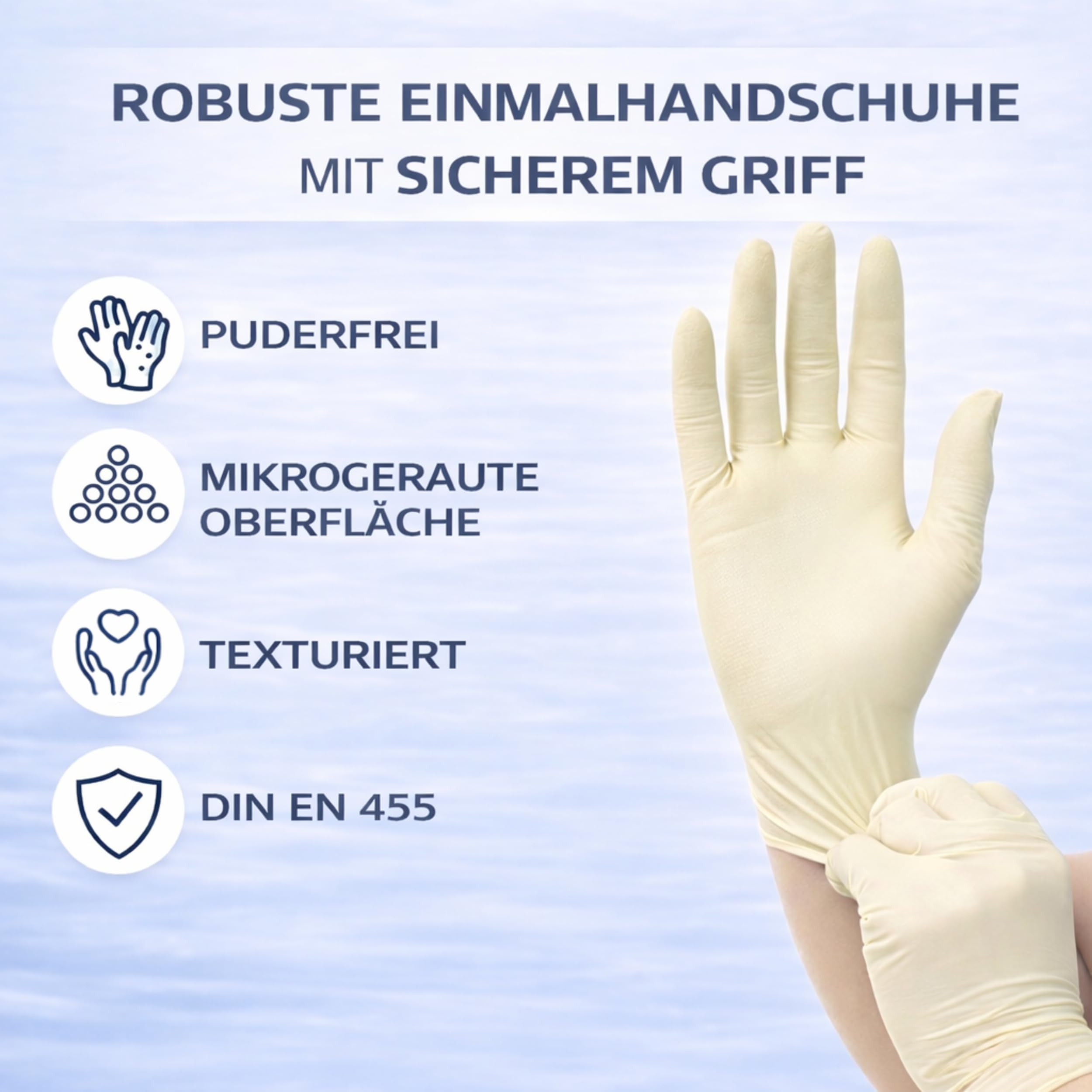 Meditrade Gentle Skin® compact+ Einweghandschuhe natur - puderfrei, mikrogeraut, griffig, Latex Untersuchungshandschuhe für Industrie, Haushalt & Reinigung - Extra Klein - 10er-Pack à 100 Stück