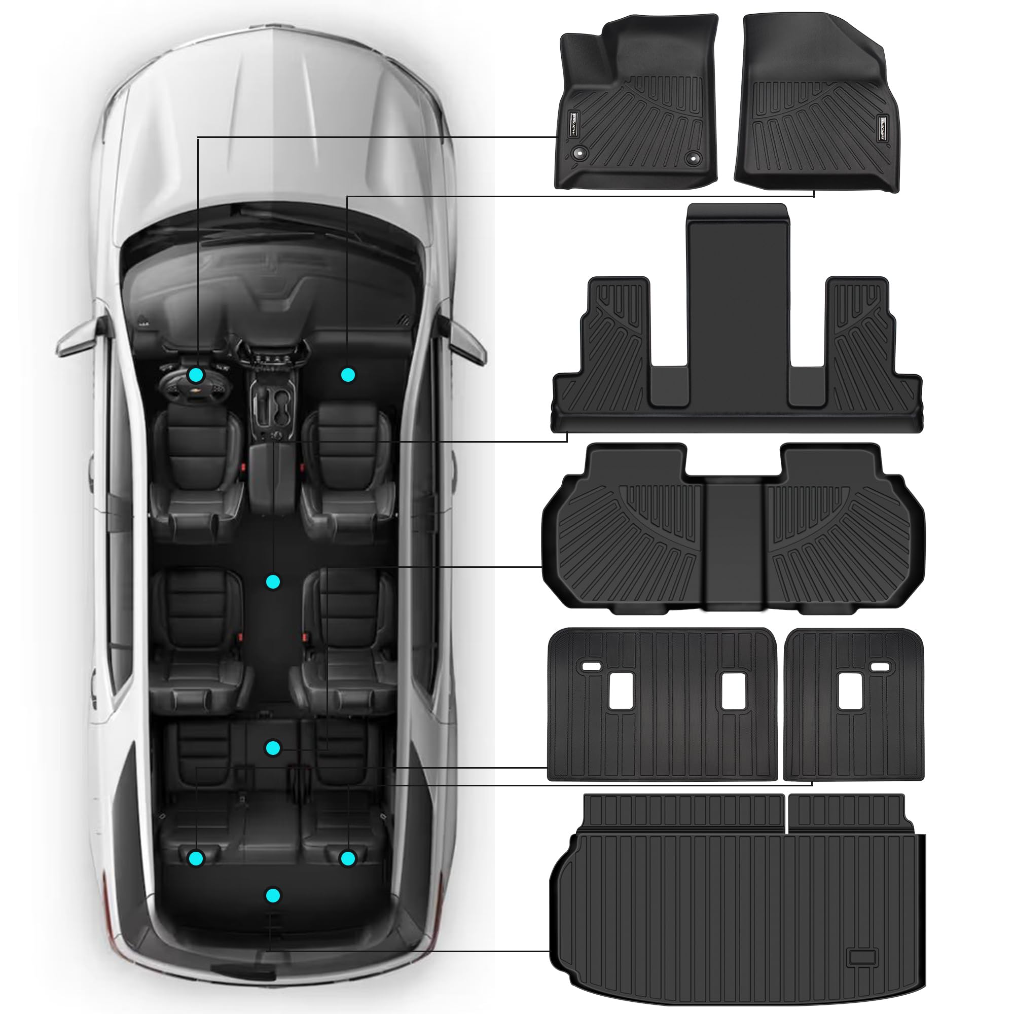 DAZANZAN Tappetini per Chevrolet Traverse 7 Posti 2024-2018 4 Pz All Weather Traverse Tappetini per Chevrolet Traverse Accessori 2024-2018