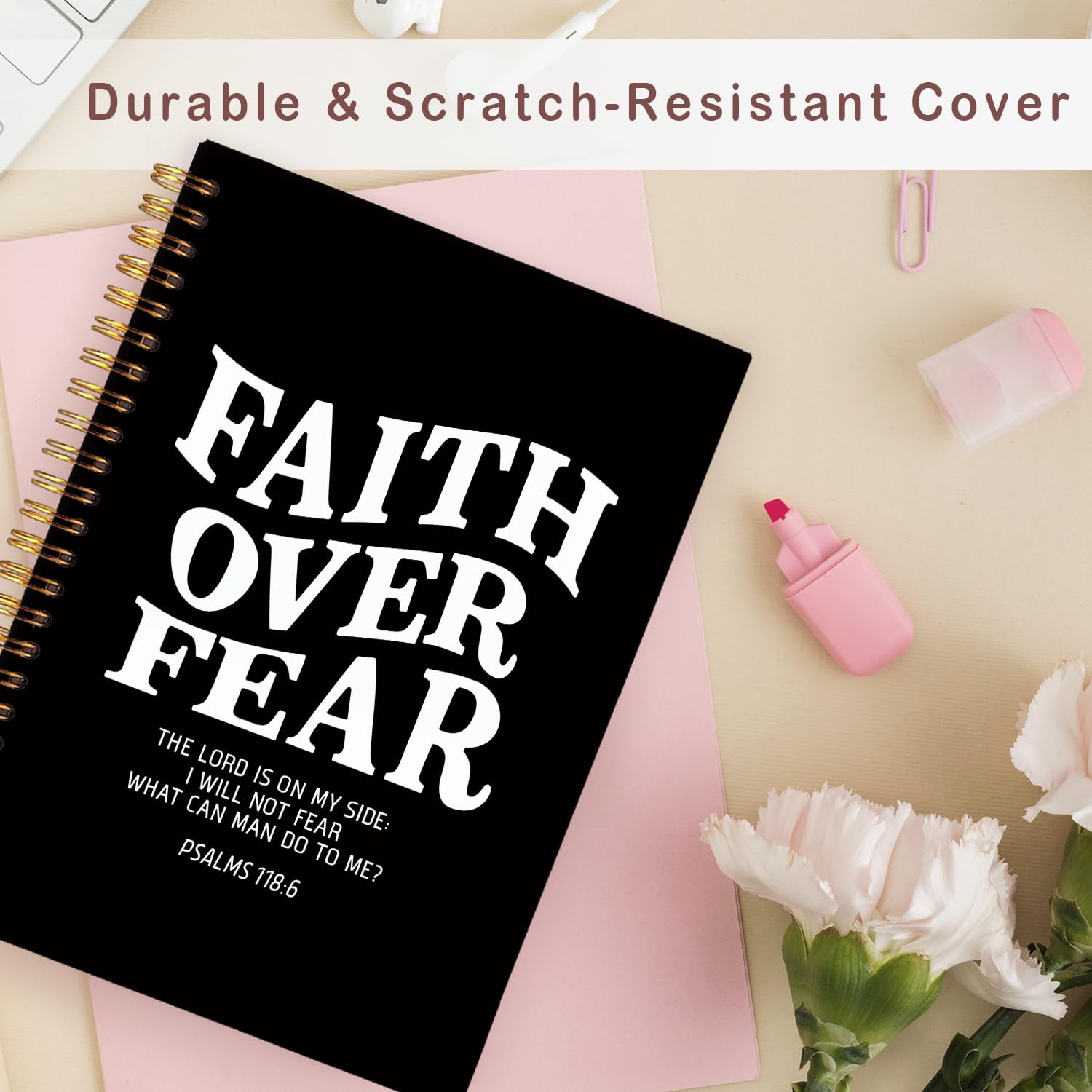 Lacama Taccuino nero ispiratore, regalo cristiano per donne, 160 pagine, quaderni biblici per prendere appunti, forniture scolastiche per ufficio, quaderni a spirale cristiani, 14 x 21,1 cm Faith Over