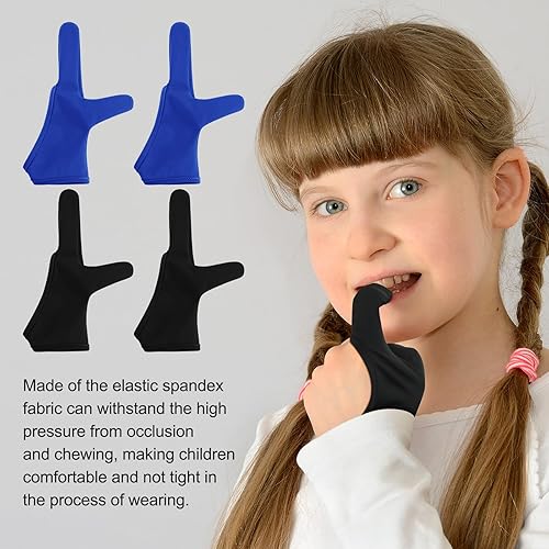 Miniatura 5 de Jiuguva 4 guantes protectores para chupar el pulgar para niños, guantes masticables transpirables para mayores de 12 años (negro, azul)