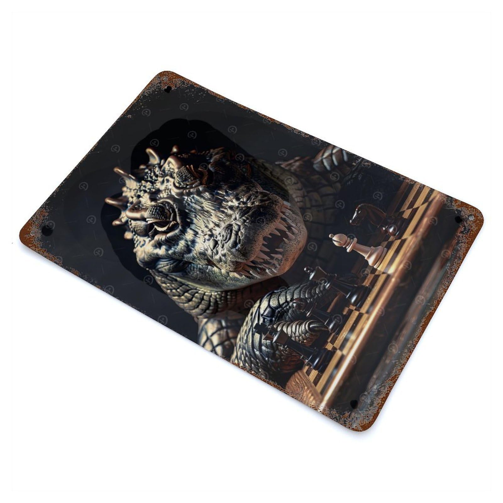 Garage Style Crocodile Chess Decorative Tin Sign 11.8"x7.9", Farmhouse Wall Decor for Bar And Workshop