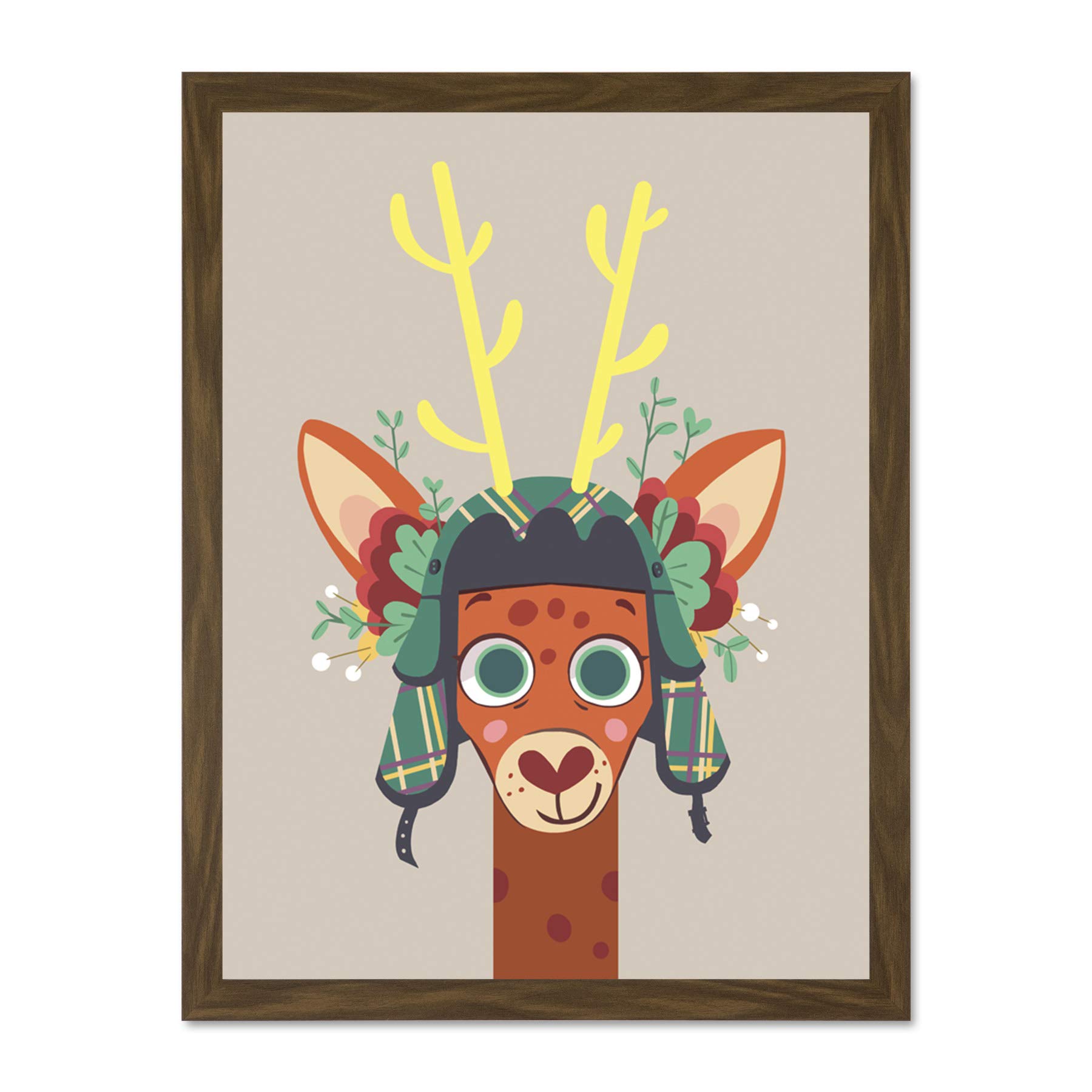 Wee Blue Coo Stag with Tartan Hat Large Framed Art Print Wall Poster 18x24 inch