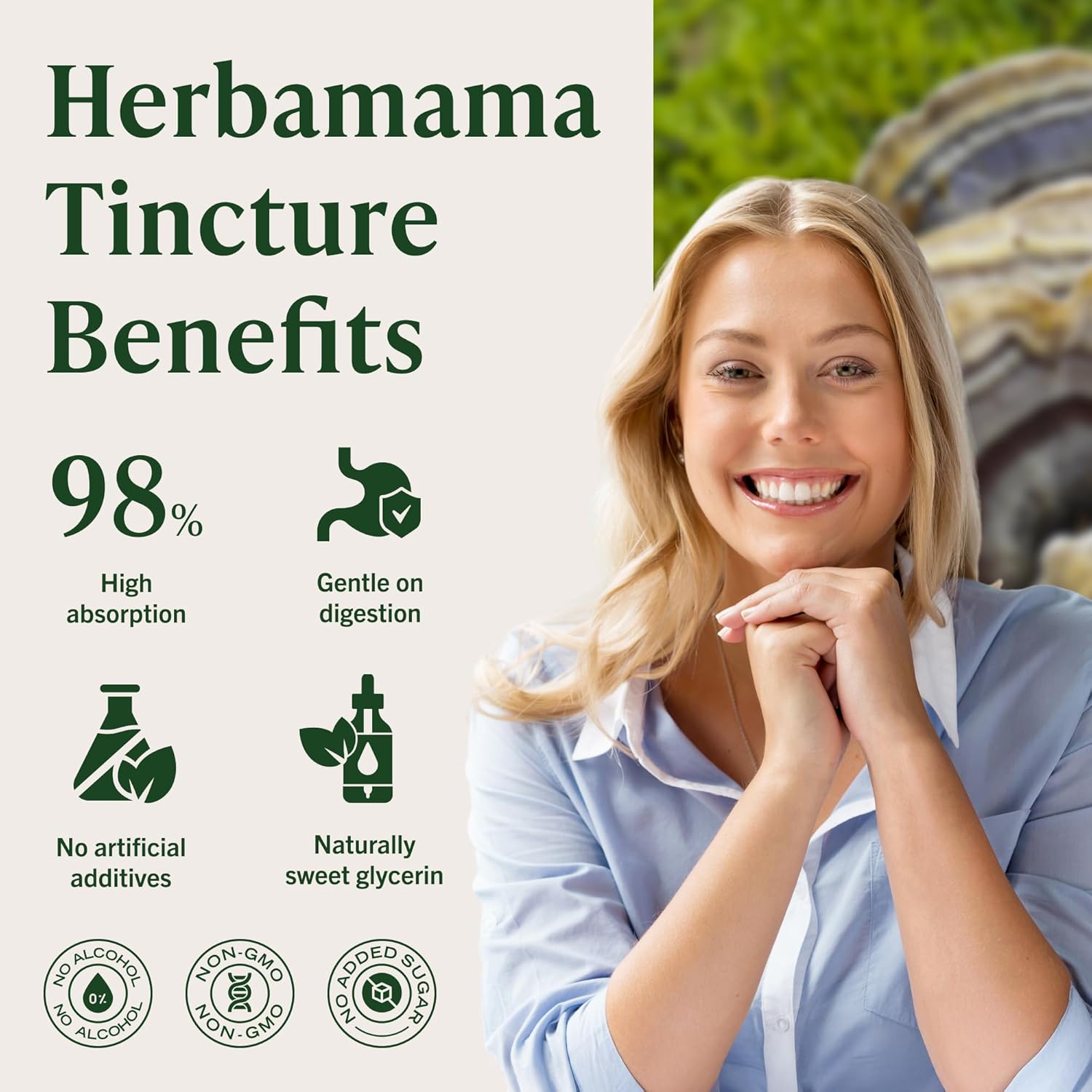 HERBAMAMA Turkey Tail Tincture - Vegan Immune Support & Digestive Cleanse with Turkey Tail Mushroom Extract Drops - Non-GMO, Alcohol & Sugar-Free Liquid Immunity Supplement, 28-Day Supply - Image 5