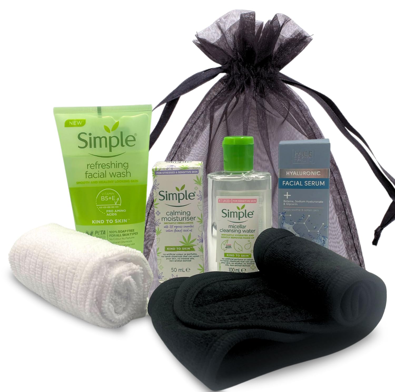 Calming Skincare Bundle, Moisturising Facial Wash, Calming Moisturiser, Hyaluronic Acid Face Serum & Micellar Cleansing Water