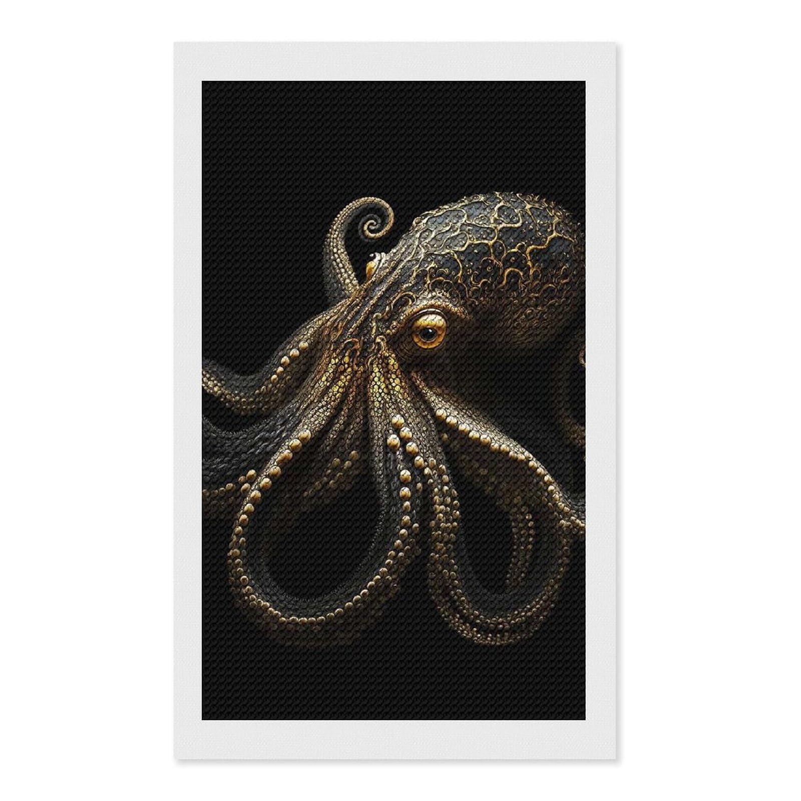Junmoney Black and Gold Octopus Diamond Art Canvas 12"x20", for Adults, Printed Canvas, Home Wall Decor, Gift Idea, Mindful Craft Activity