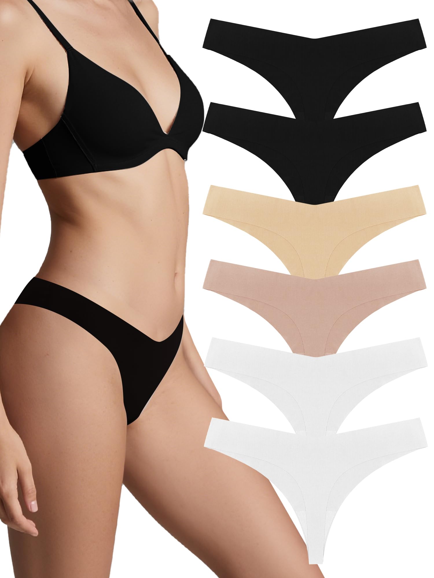 Dokeawo Womens Underwear Thongs, Seamless Underwear Thongs for Women Pack, Stretch Panties No Show Ladies Underwear