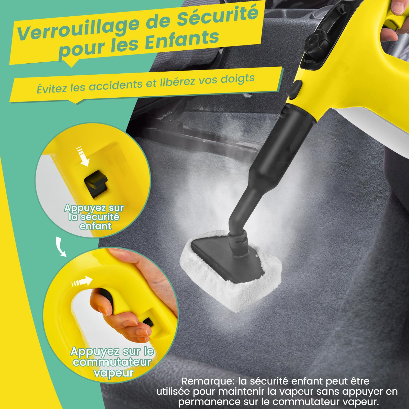 COSTWAY Nettoyeur Vapeur Portatif 1400W avec 14 Accessoires, Balai Vapeur Durée d'Utilisation Illimitée Réservoir d'Eau 400 ml, Nettoyant Vapeur pour Canapé Vitre Plancher Tapis Rideaux (Jaune)