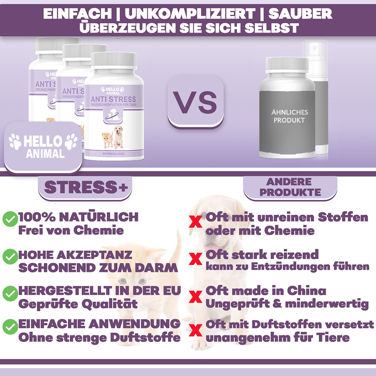 Hello Animal Anti Stress Chien – Comprimés hautement dosés à la Valériane – calmant Naturel pour Chiens et Chats anxieux – réduit Le Stress – Le décontractant Contre Panique, anxiété et nervosité
