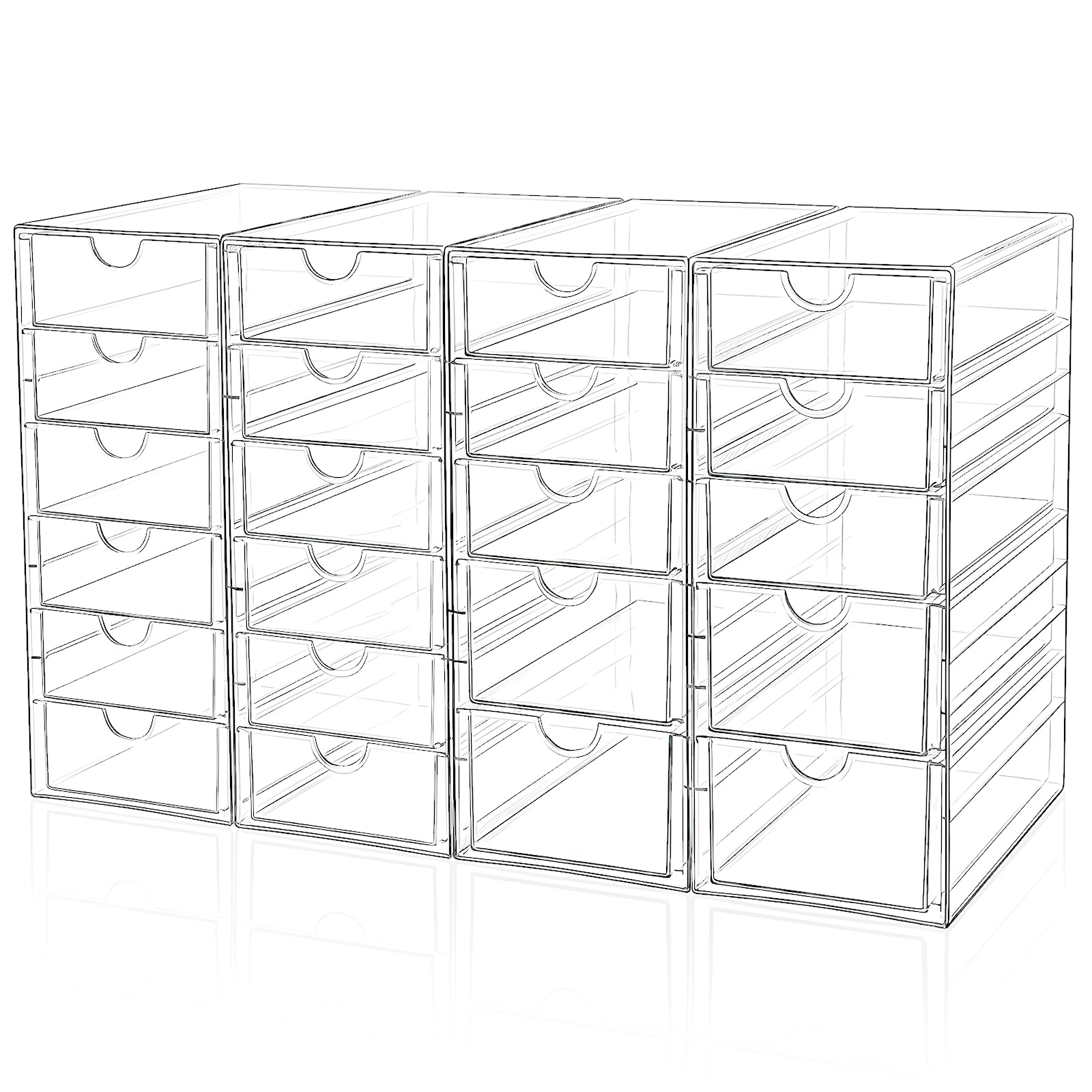 Organizer per cassetti per trucchi con 22 cassetti, 4 set di 4 organizer per scrivania in acrilico per ufficio, organizer antipolvere per trucco, ufficio, piano di lavoro, gioielli, penne, scrivania