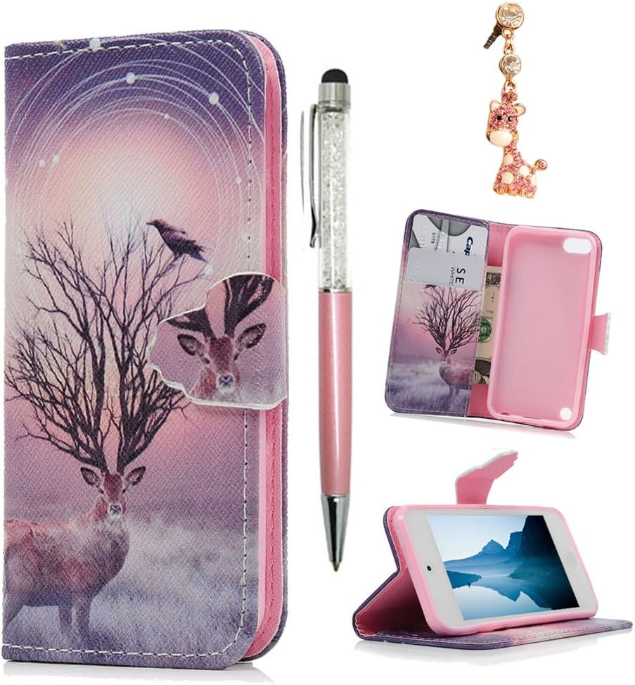 iPod Case iPod Touch 5 Case -MOLLYCOOCLE[Flower Deer] Stand Wallet Purse Credit Card ID Holders TPU Soft Bumper Premium PU Leather Ultra Slim Fit Cover for iPod Touch 5 5th Generation