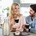 2.3L/ 78oz Stainless Steel Thermal Carafe, Coffee Carafe Jugs with Lid, Double Walled Vacuum Insulated Coffee Pot with Press Button Top for Coffee/Juice/Milk/Tea etc (Golden)