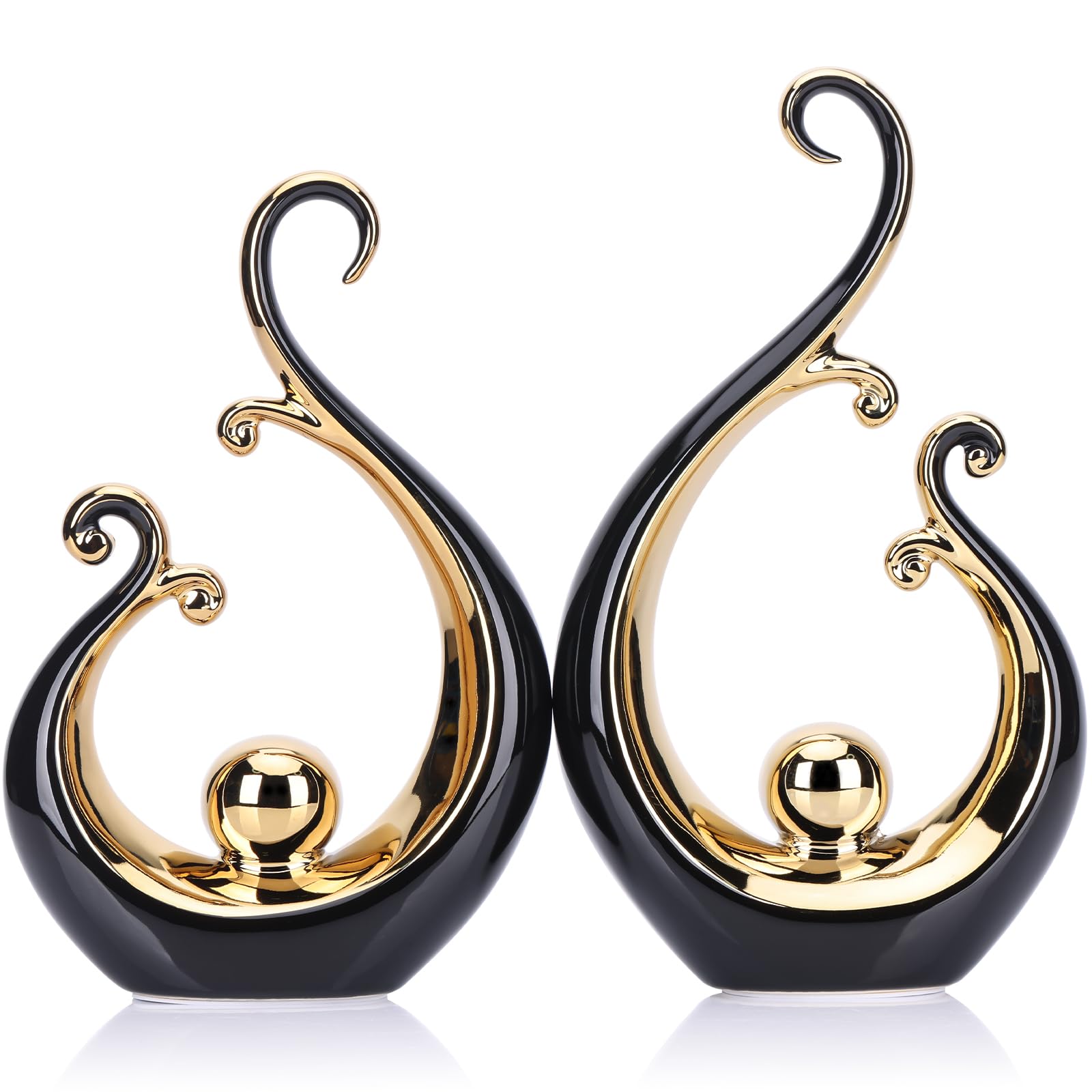 Glossy Black and Gold Decor Ceramic Statue, Modern Abstract Art Luxury Centerpiece