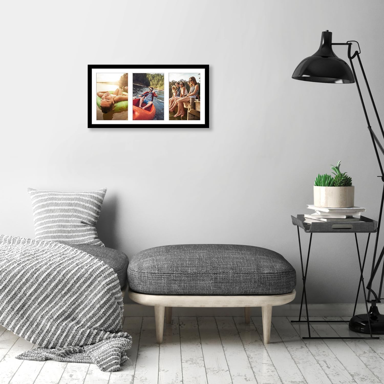 Americanflat czarna ramka kolaż 20 x 41 cm, panoramiczna multiramka na 3 zdjęcia 13 x 18 cm lub jedno zdjęcie 20 x 41 cm – do postawienia i powieszenia – ze szkłem odpornym na stłuczenie