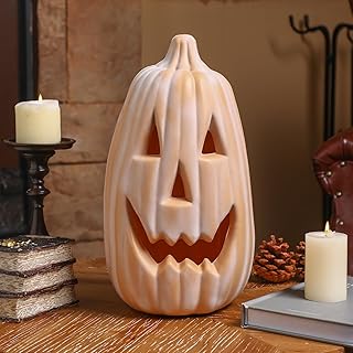 26 Fall Tabletop Decor Ideas For Warm Seasonal Touches 21 13.4 Inch Faux Terracotta Pumpkin Decoration Large Plastic Jack O' Lante...