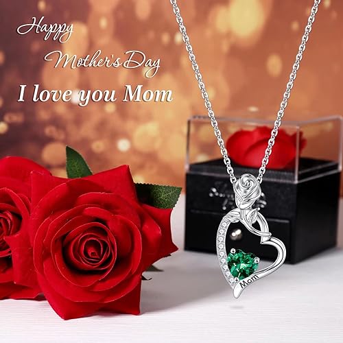 Miniatura 2 de Iefil Regalos para mamá con rosa roja preservada, plata de ley 925, collar de piedra natal de corazón de rosa, joyería para mamá, regalos del día de