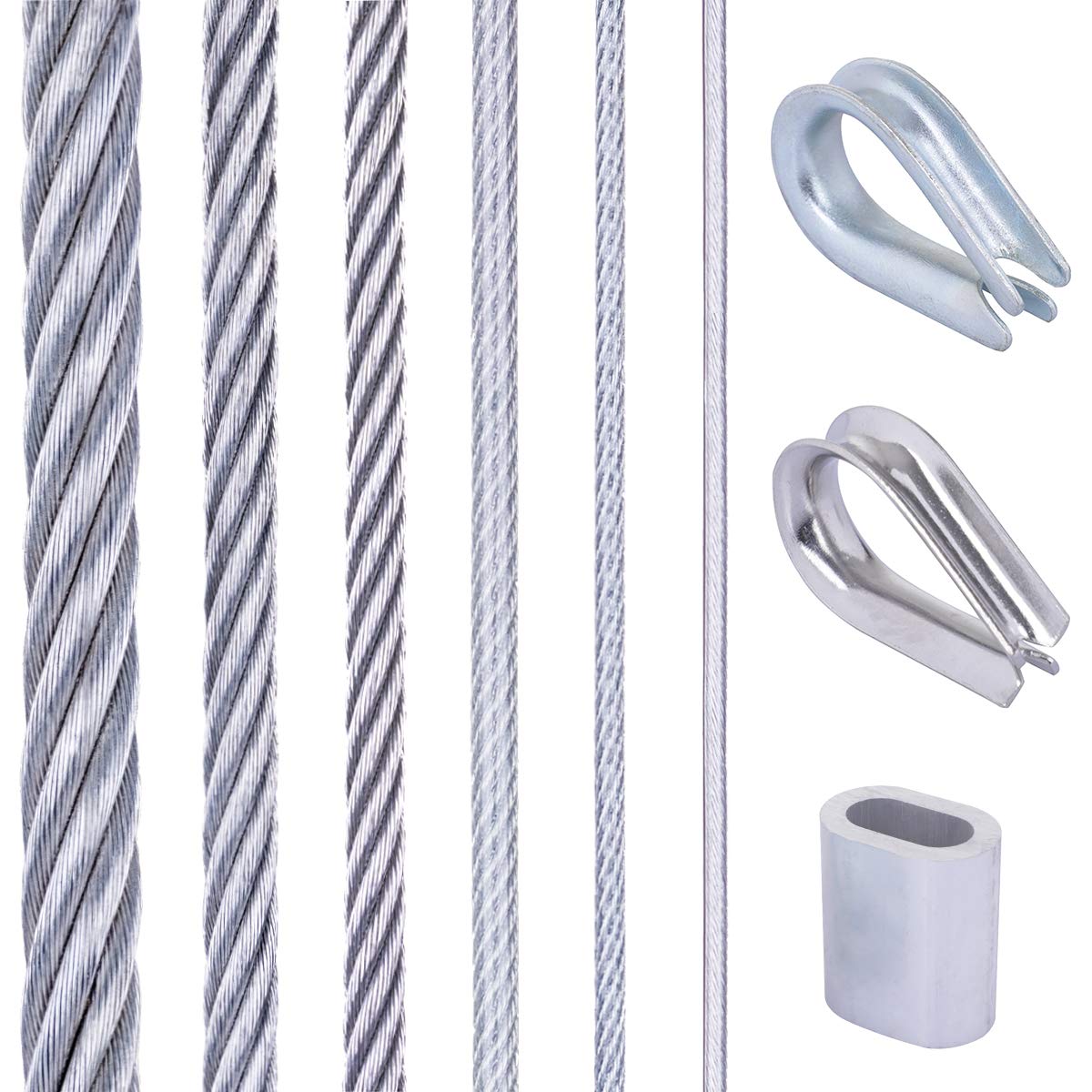Seilwerk STANKE Soportes para plantas trepadoras, barandilla, Cuerda de acero galvanizado 30m 6x19 6mm, 4x casquillo, 2x guardacabo galvanizado
