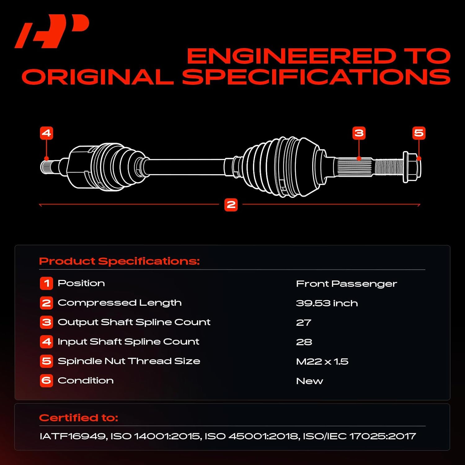 A-Premium CV Axle Shaft Assembly Compatible with Hyundai Sonata 2011-2015 & Kia Optima 2012-2016, L4 2.4L HYBRID, Front Right Passenger Side, Replace# 495014R250