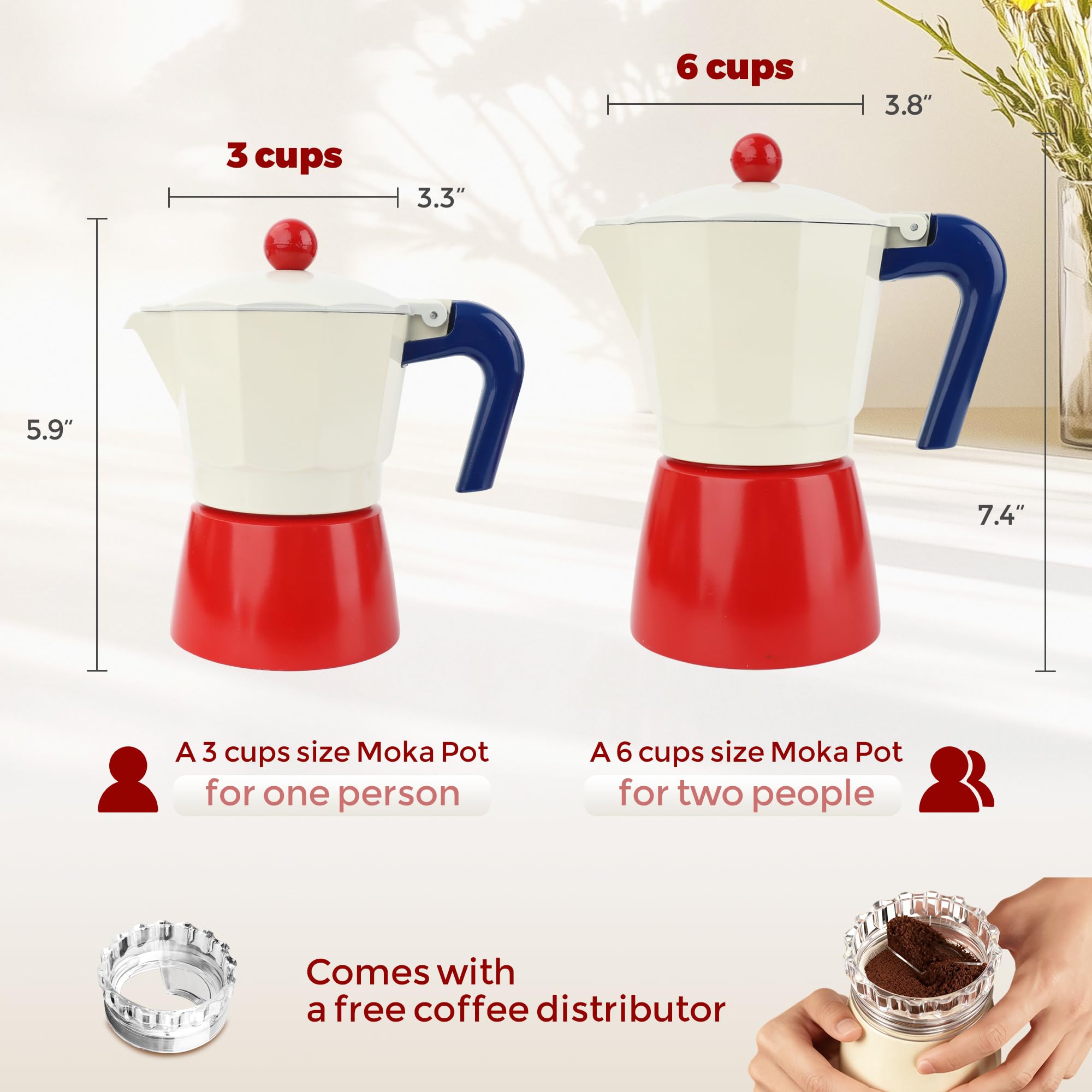 ShanSon Moka Pot - Cafetera italiana de 3 tazas de 5 onzas, cafetera italiana manual de percolador de café cubano, cafetera italiana espresso Greca para capuchino o café con leche, rojo/blanco