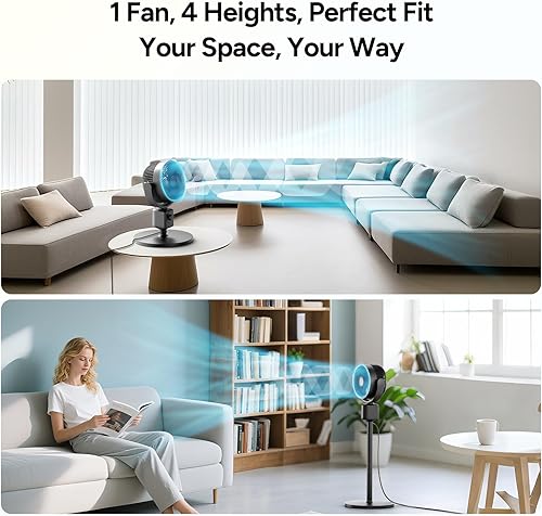 Miniatura 2 de DR.PREPARE Ventilador de pedestal para dormitorio, ventilador circulador de aire, altura ajustable de 16 a 34 pulgadas para ventilador de mesa y de