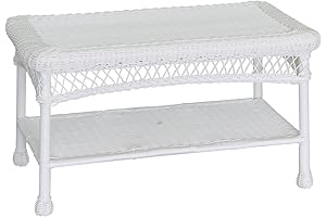Jeco Carell Furniture Wicker Patio Furniture Coffee Table in Pristine White