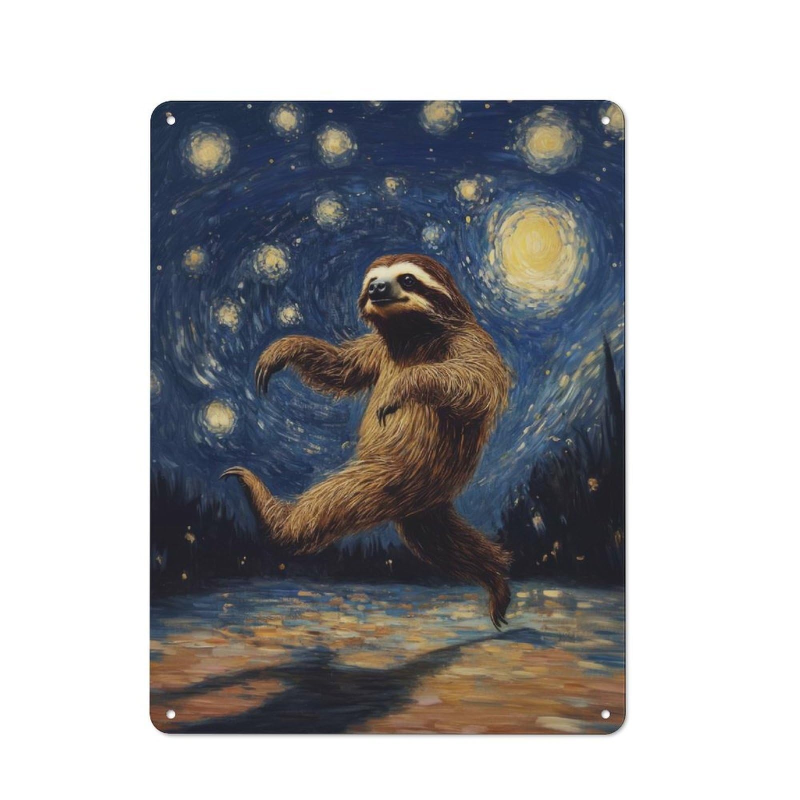 Sloth in Starry Night Vintage Metal Wall Decor 40x30cm, Tin Wall Sign for Restaurant, Kitchen, Counter Or Breakfast Nook