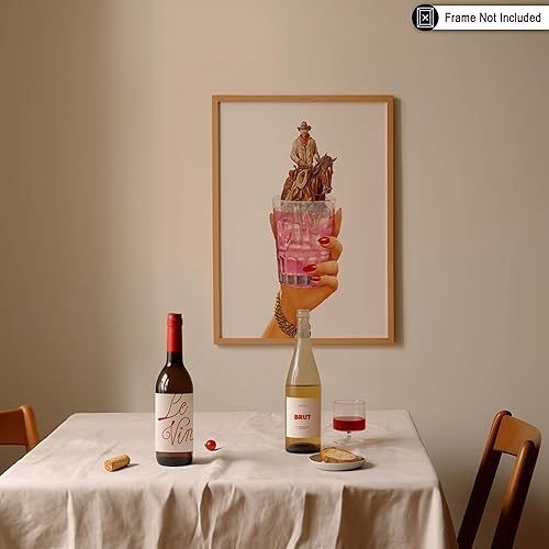 Miniatura 3 de Poster Master Estampado de vaquero, póster de cóctel retro, arte de carrito de alcohol y bar, diseño de collage del salvaje oeste, decoración de