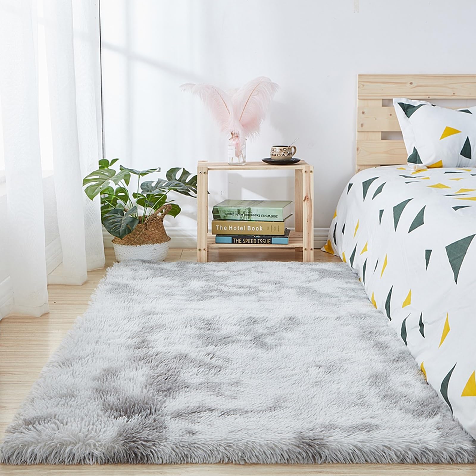 Tapis à poils longs lavable tapis en fourrure synthétique antidérapant gris