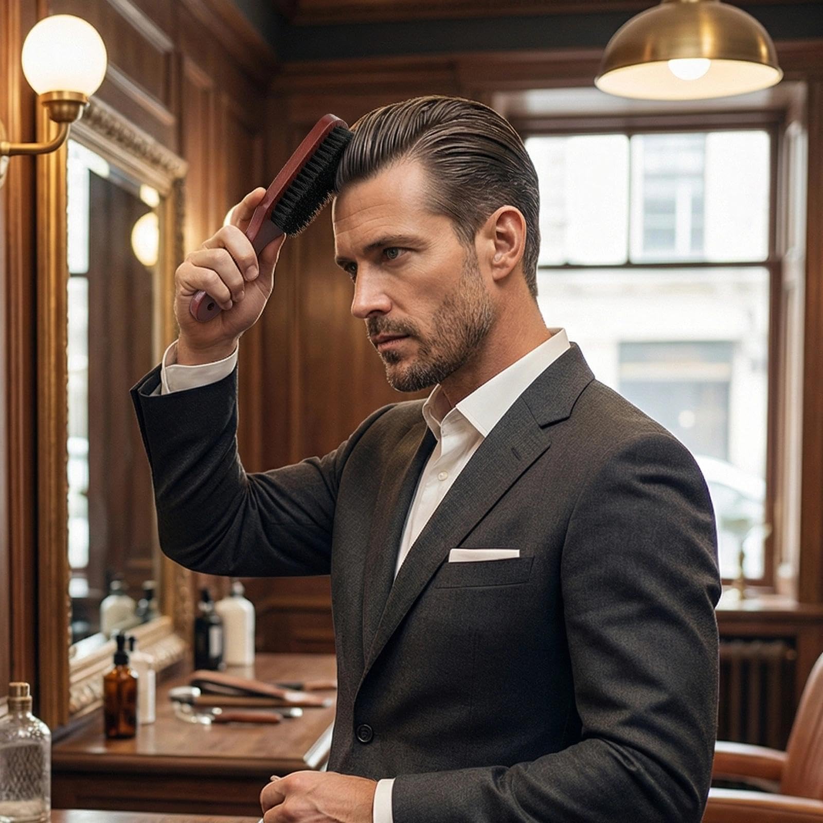 Spazzola Setole Cinghiale Spazzola Barba Uomo Pettine Barba Regali Uomo per Capelli Lisci Spazzolo la Cura di Baffi Spessa Grossolana e Riccia Cura e Styling Quotidiana