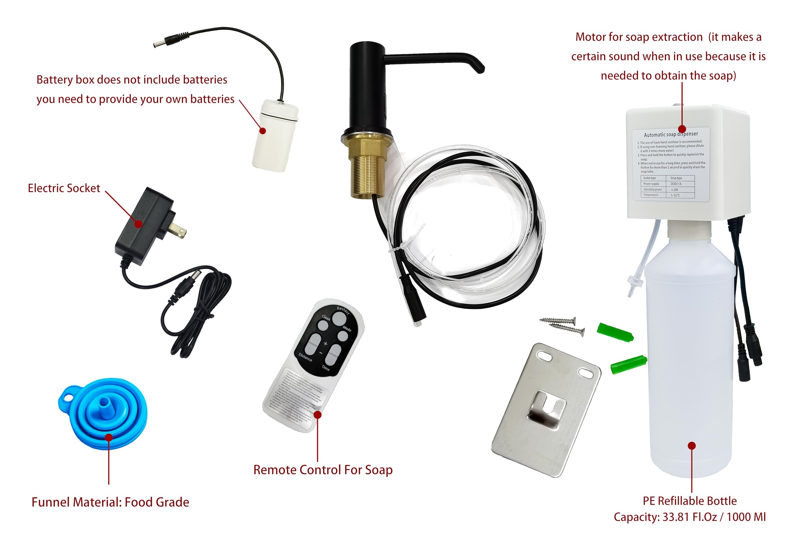 Dispensador automático de jabón sin contacto para fregadero de cocina, níquel cepillado, alta capacidad, material duradero, múltiples modos de fuente de alimentación, uso versátil, jabón