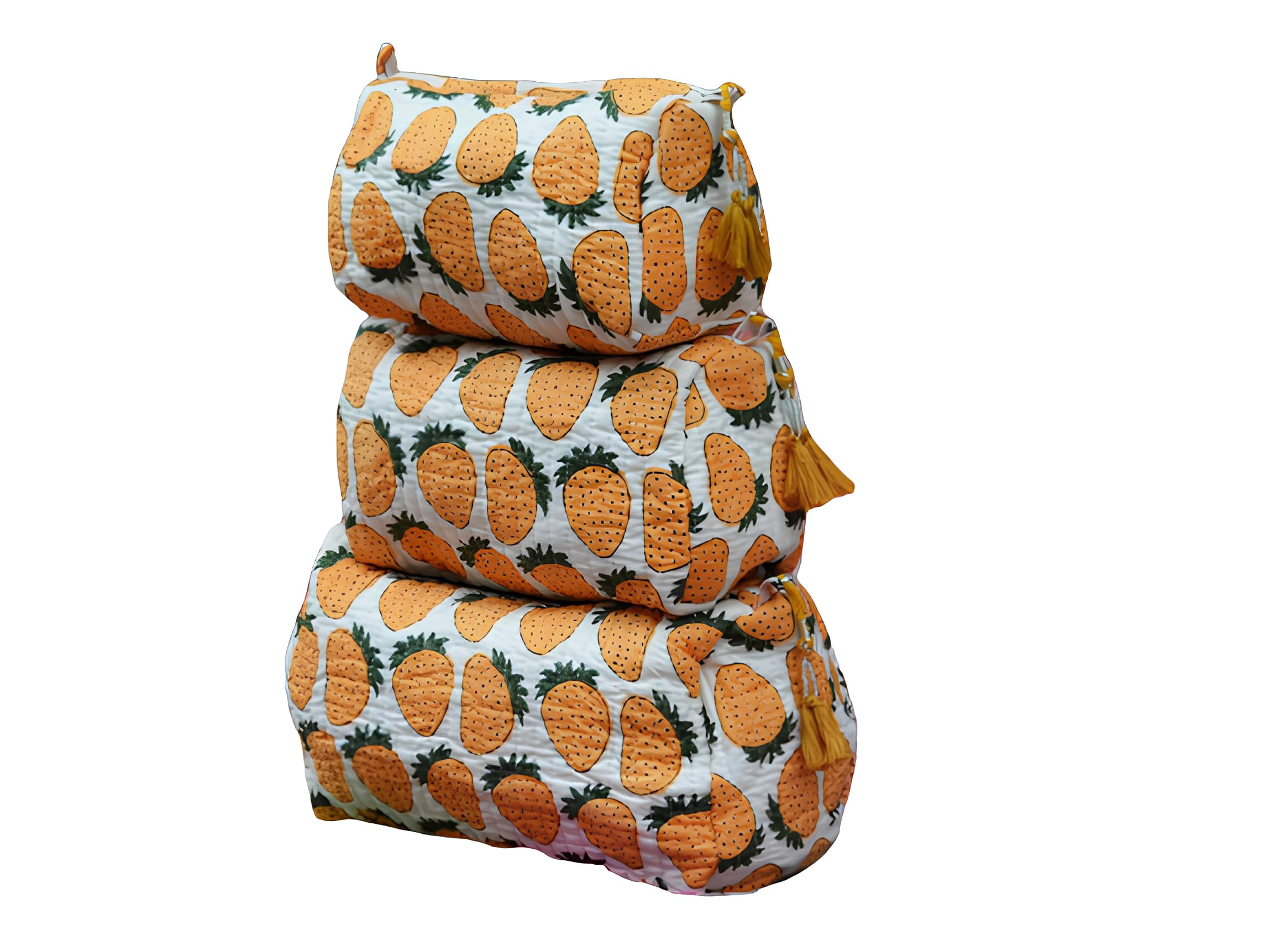 INDACORIFY Juego de 3 Piezas 100% algodón Acolchado Bloque Impreso Bolsa de Lavado Hecho a Mano Bolsa de Aseo cosmético Impermeable Bolsas de Accesorios de Viaje