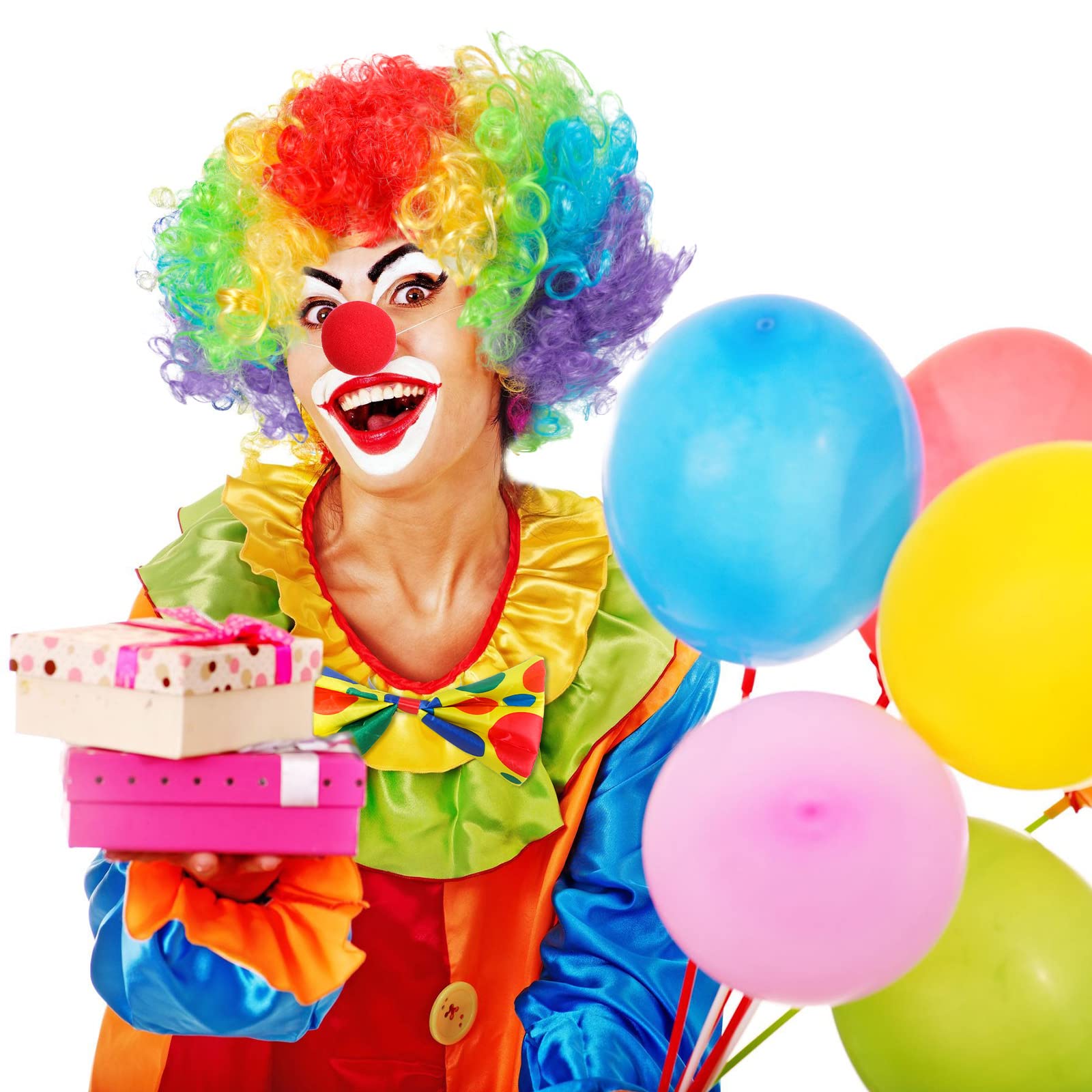 4 Pcs Clown Costume Set Includes Rainbow Wig Nose White Gloves Bow Tie Clown Outfits Unisex Accessories for Women Men Carnival Cosplay Pretend Play Circus Party Props - Image 4