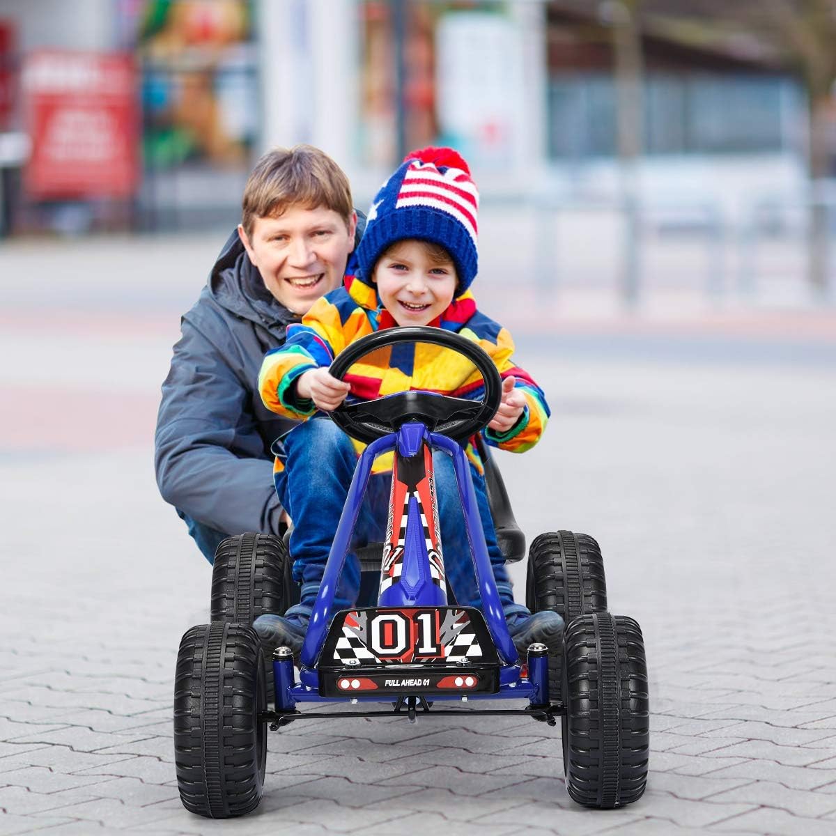 RELAX4LIFE Go Kart para Niños con Freno de Mano y Asiento Ajustable, Coche de Pedales con Ruedas Antideslizantes para Niños 3-6 Años, Carga 30kg (Azul)