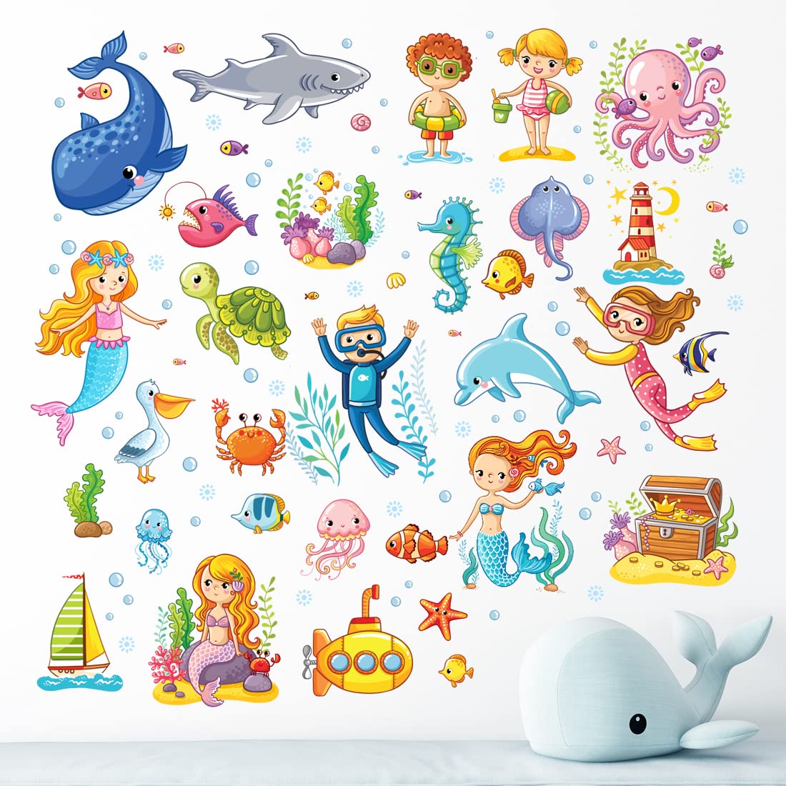 Sealife Wall Stickers For Bathroom Decoration Waterproof Vinyl Decal Sea Art Fish Kid Animal Room Decor Nursery Decals Kids Learning Sticker Ocean Wall4stickers