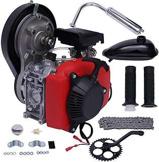 DDBESSIC 4-Stroke 49CC Bicycle Engine Kit, Bike Engine Kit Single Cylinder Gas Petrol Motorized Bike Engine Scooter Belt Gear Fits Most 26
