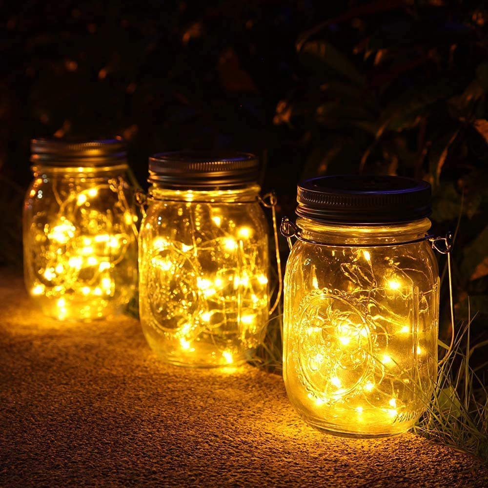 NEWYANG Lámparas de Exterior,Juego de 3 Luz Solar Jardín, 30 LED Impermeable Masón Luz Hada para Decoración Fiesta Balcón Navidad vacaciones bodas (Color cálido)
