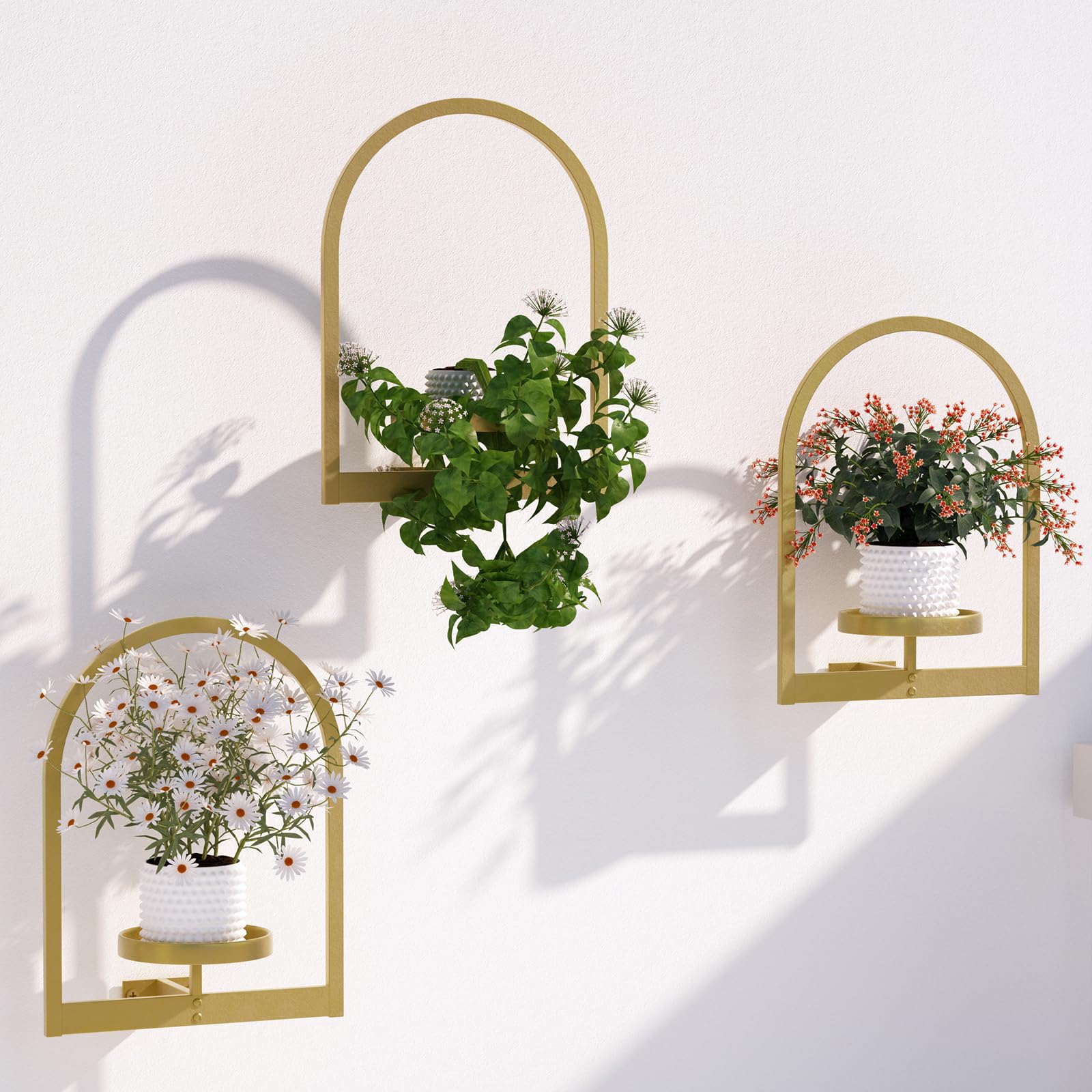Flenpptly Wall Plant Holder, Wall Planter for Indoor Plants, 3 Pack Gold
