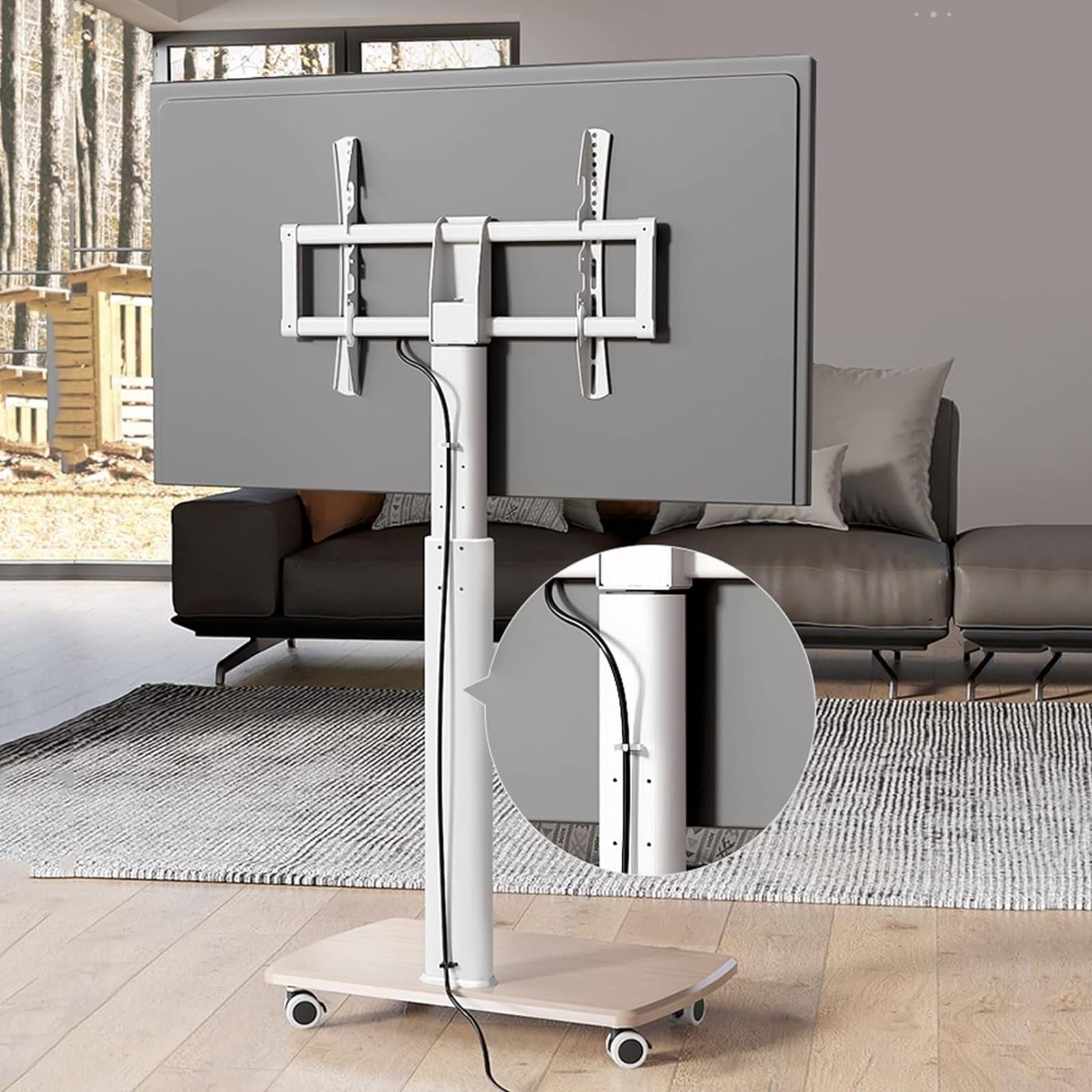 Supporto TV mobile con ruote - Supporto da pavimento per TV LCD, altezza regolabile con base portaoggetti, per TV da 37 a 75 pollici, spaziatura dei fori di supporto inferiore a 600 x