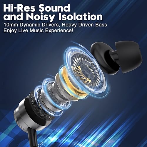 Miniatura 4 de Auriculares con cable con micrófono, auriculares intrauditivos con cable con aislamiento de ruido de graves pesados, cable magnético para Samsung