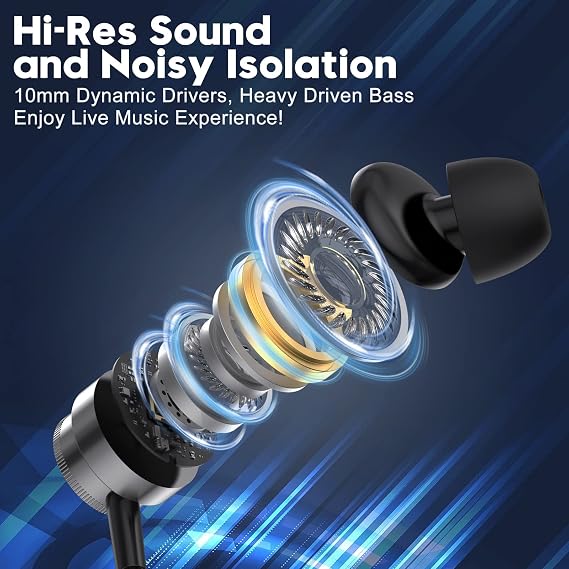 Earphones, In-Ear Headphones Earphones Wired with Built-in Microphone - Noise Isolating Pure and Clear Sound, 3.5mm Jack Lightweight Wired Earbuds for iPhone/Samsung/Android/MP3/MP4 and etc